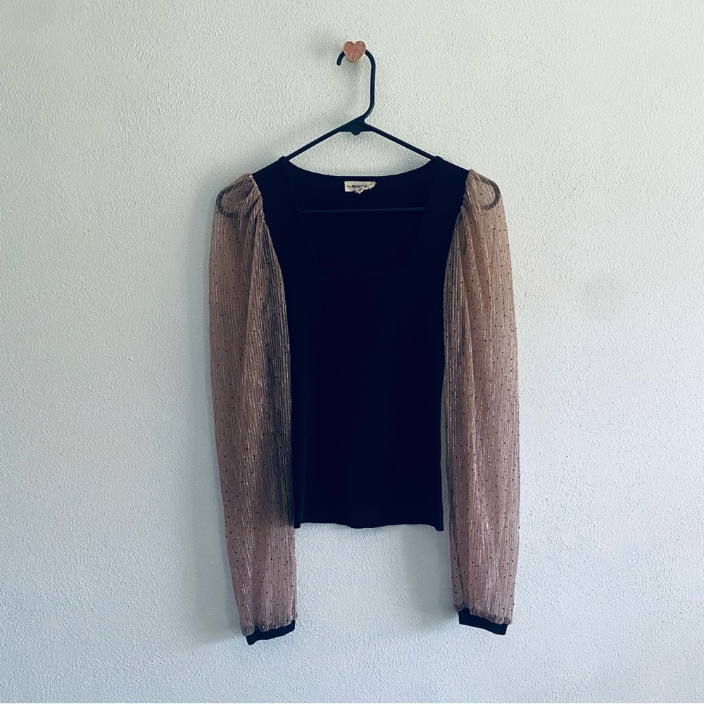 Eesome Black and Pink Fitted Embellished Blouse